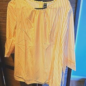 Yellow & White Striped Blouse with Button Down Back
